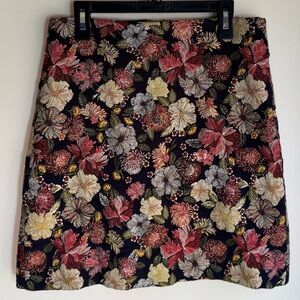 LOFT Skirt Women’s 0 Navy Multicolor Floral Jacquard Tapestry Mini Skirt